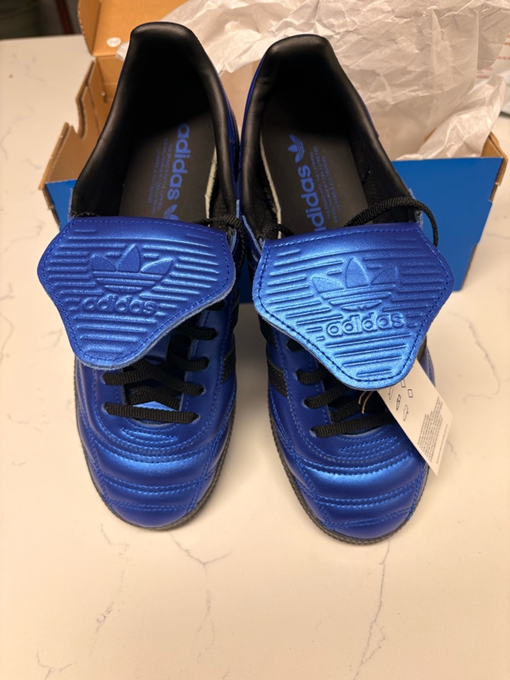 adidas Blue Metallic Trefoil Sneakers with Black Accents